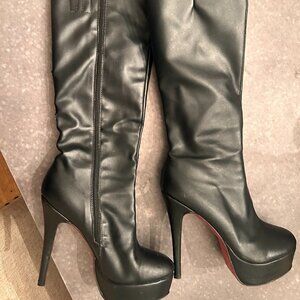 Christian Louboutin Black Leather Platform Knee-High Boots – EU 38 (Fits Like US